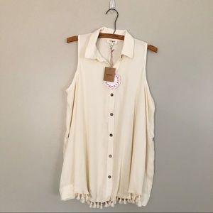 Umgee Cold Shoulder Long Sleeve Button Down Top